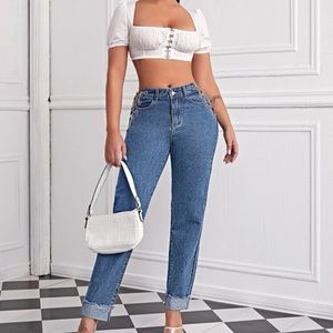 SHEIN SXY Grommet Evelet Chain Lace Up Jeans